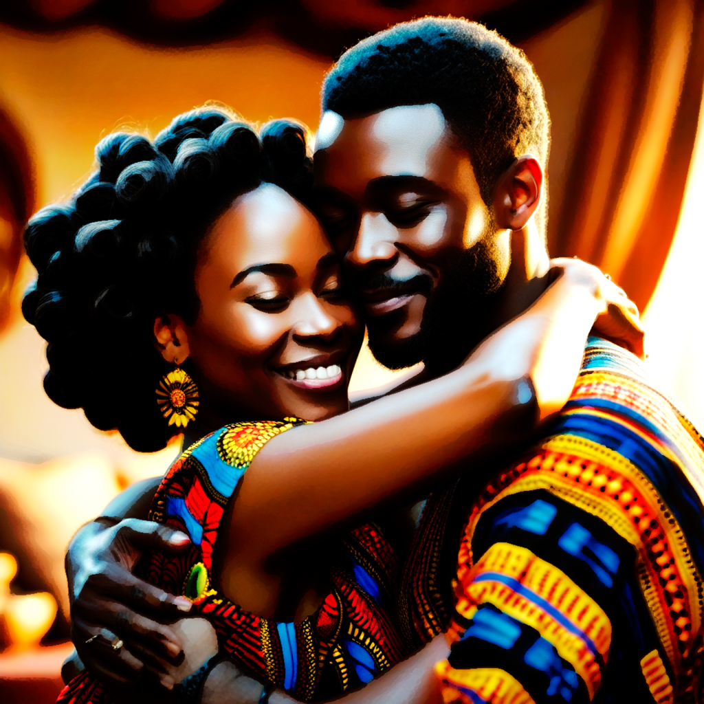 A wonderful work that celebrates the embrace of black love.  A man hugging is love. 